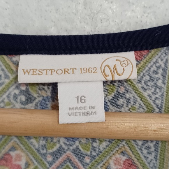 Westport 1962 Size 16 Boho Knit Shift Tie Neck Colorful Print Dress New - Picture 4 of 10